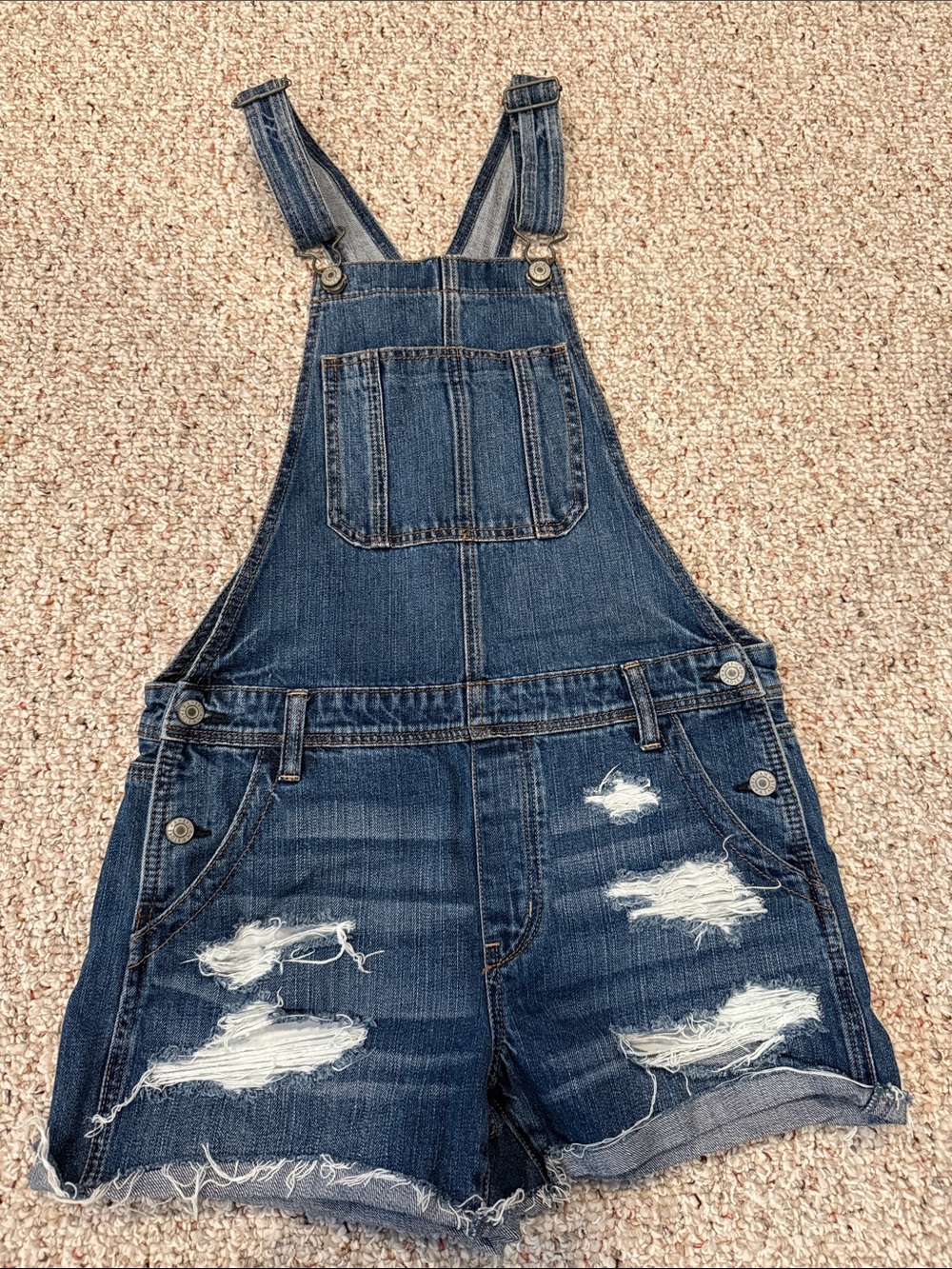 American Eagle Outfitters Washed Blue Denim Short Overalls